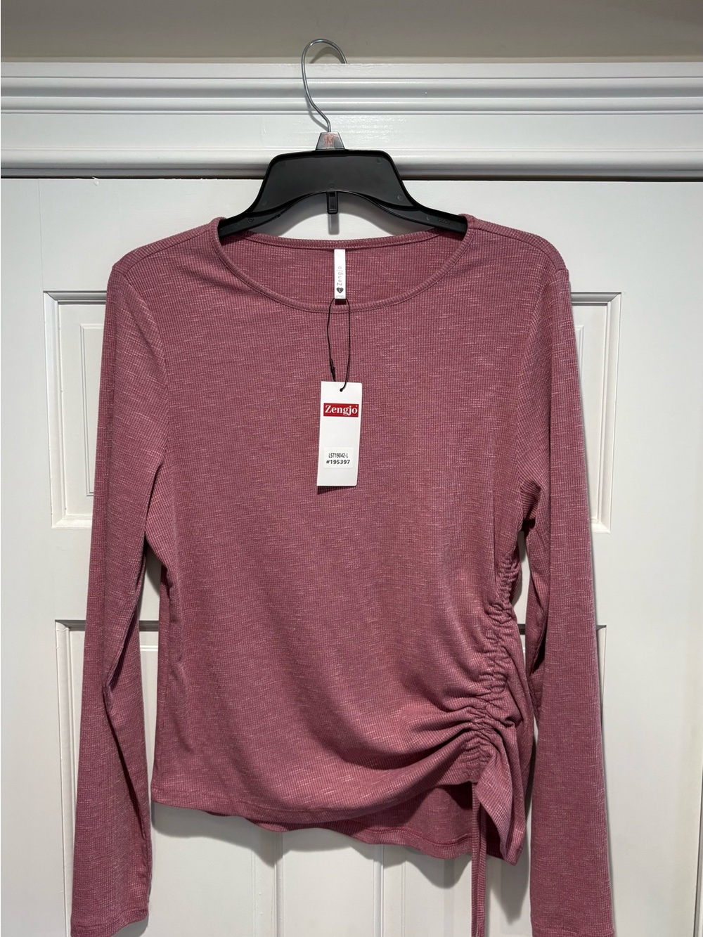 NWT Women’s Large Long-Sleeve Ruched Side Top in Dusty Rose